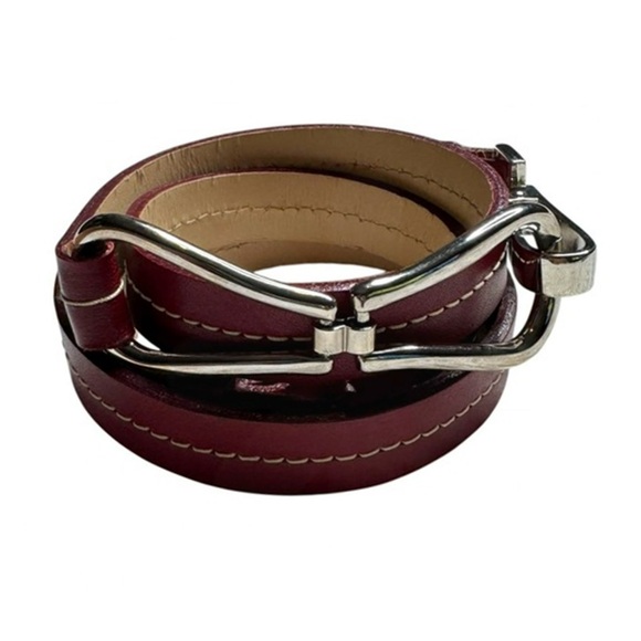 Accessories - Elegant Burgundy Leather Belt with Silver Buckle